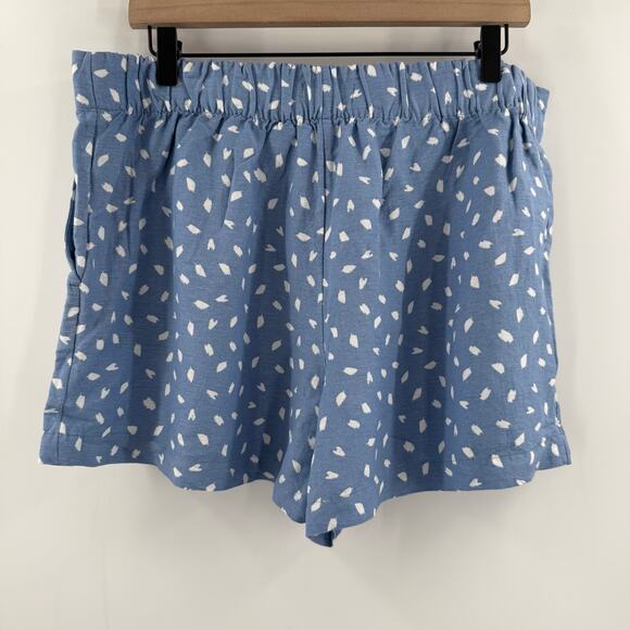 LOFT ANN TAYLOR Shorts SZ Large Linen Blend Pleat Pull On Shorts Blue White Geo - Picture 2 of 8
